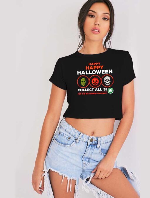 Happy Happy Halloween All Three Masks Crop Top Shirt