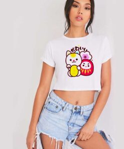 Japanese Maneki Neko Daruma Kawaii Crop Top Shirt