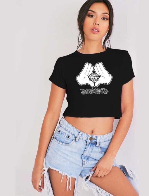 Mickey Mouse Hand Diamond Logo Crop Top Shirt