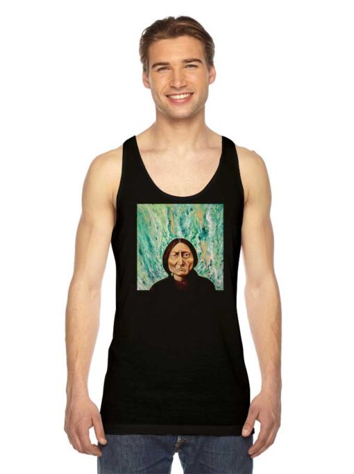 Sitting Bull In Liquid Green Painting Tank Top