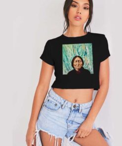 Sitting Bull In Liquid Green Painting Crop Top Shirt