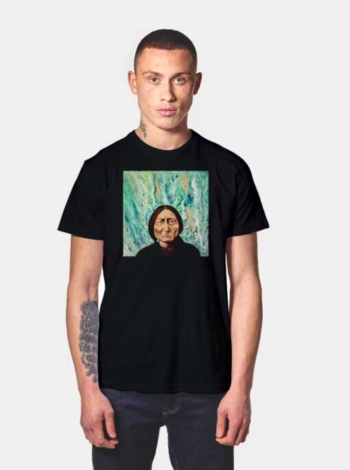 Sitting Bull In Liquid Green Painting T Shirt