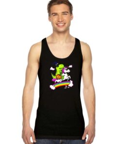 T Rex Riding Unicorn Halloween Rainbow Tank Top