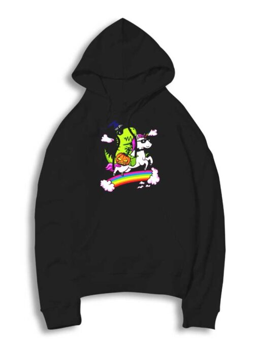 T Rex Riding Unicorn Halloween Rainbow Hoodie