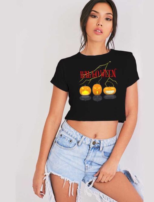 Three Halloween Pumpkins Thunder Crop Top Shirt