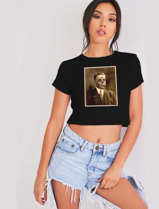 Vintage Satan Demon Face Portrait Crop Top Shirt