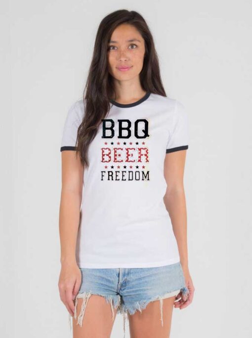 BBQ Beer Freedom Star Quote Ringer Tee