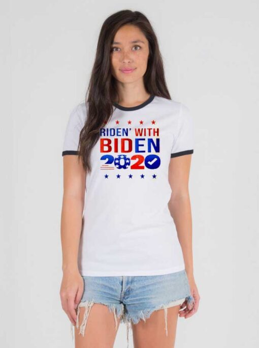 Ridin With Biden 2020 America Flag Ringer Tee