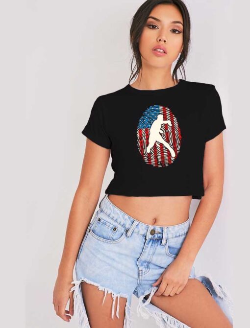 4th of July Ping Pong US American Flag Fingerprint Crop Top Shirt