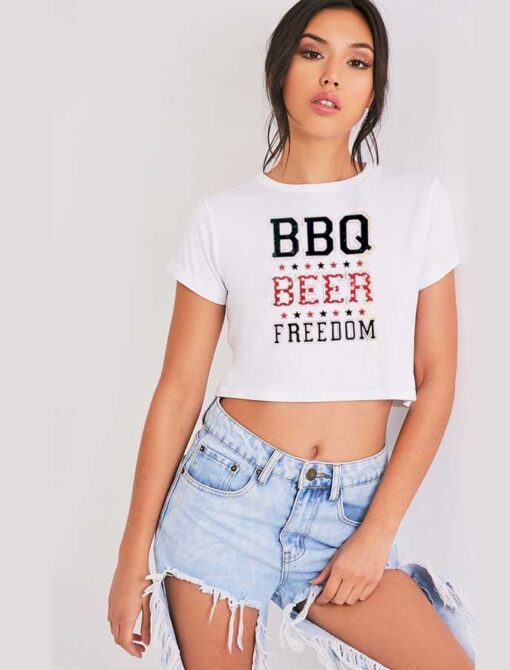 BBQ Beers Freedom America Flag Crop Top Shirt