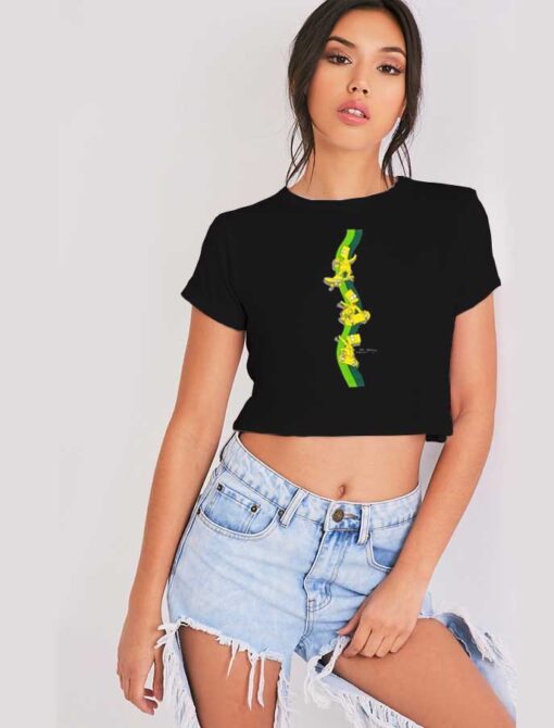 Bart Simpson Skateboarding On Rainbow Crop Top Shirt