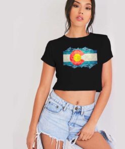 Colorado Flag and Mountains Crop Top Shirt