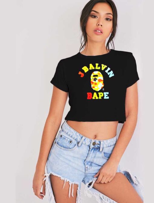 J Balvin x Bape Ape Colorful Logo Crop Top Shirt