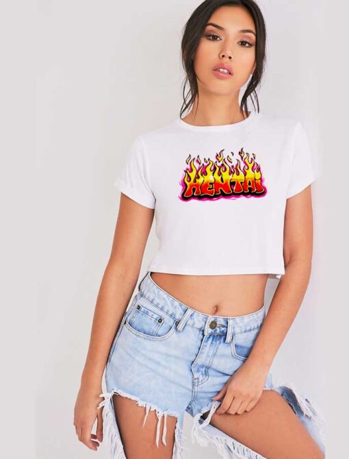 Japanese Anime Hentai Flames Logo Crop Top Shirt