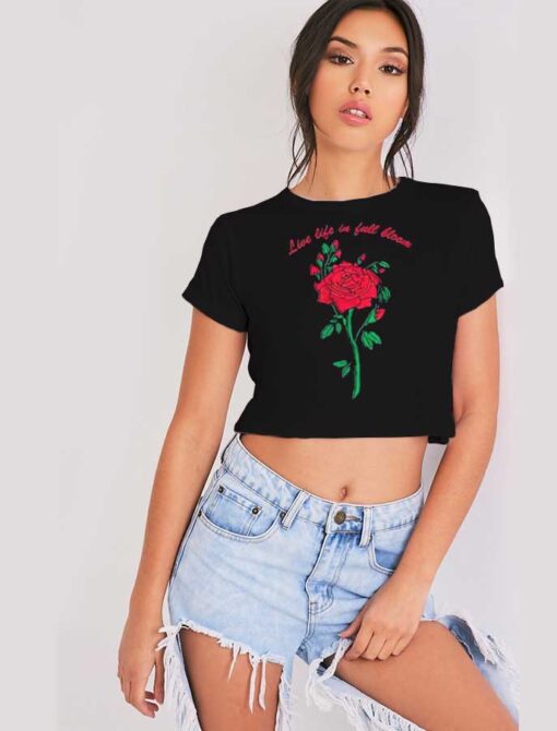 Live Life In Fall Bloom Red Rose Crop Top Shirt