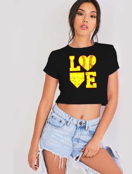 Love Softball Baseball Quote Crop Top Shirt