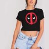 Marvel Deadpool Face Symbol Red Spray Crop Top Shirt