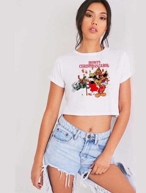 Mickey Mouse Christmas Carol Logo Crop Top Shirt