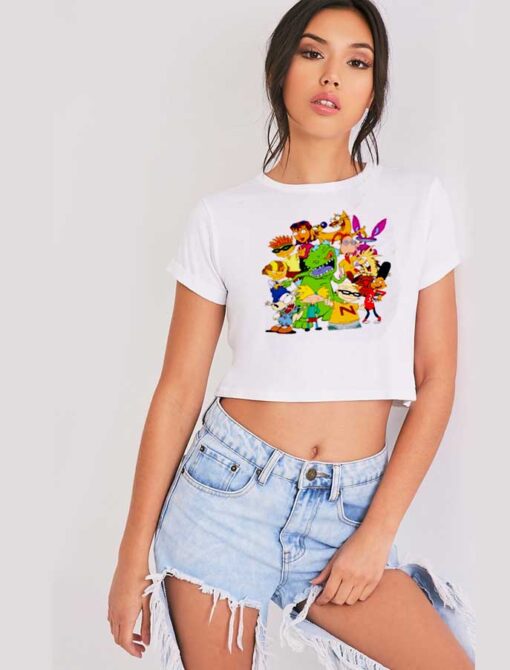 Nickelodeon Cartoon Mash Up Characters Crop Top Shirt