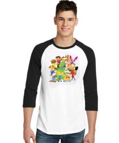 Nickelodeon Cartoon Mash Up Characters Raglan Tee