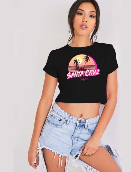 Retro Santa Cruz California Beach Sunset View Crop Top Shirt