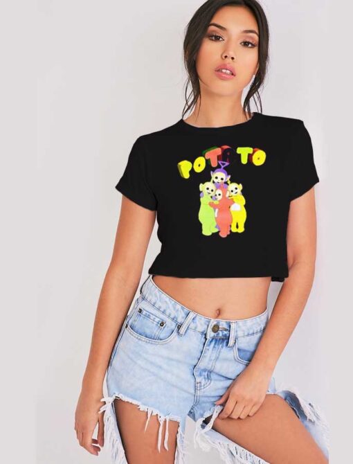 Teletubbies Potato Characters Hugging Crop Top Shirt