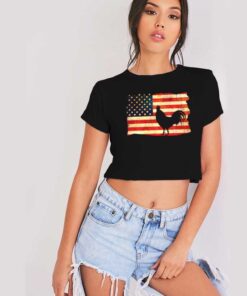 Vintage US Flag Cock Fight Battle Crop Top Shirt