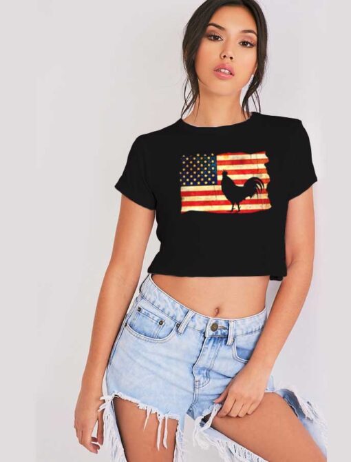 Vintage US Flag Cock Fight Battle Crop Top Shirt