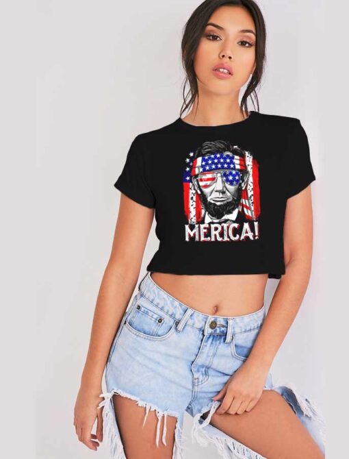 Abraham Lincoln 4th of July Merica Flag Crop Top Shirt