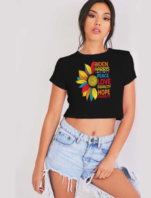 Biden Harris Peace Love Equality Flower Colorful Crop Top Shirt