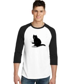 Black Cat Catching a Bird Raglan Tee