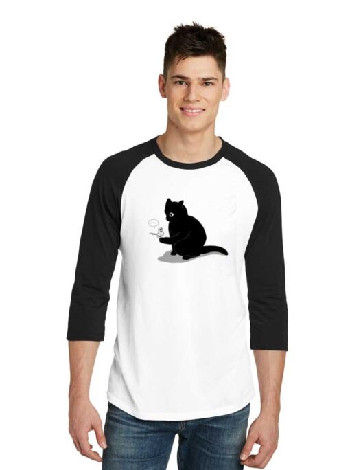 Black Cat Catching a Bird Raglan Tee