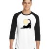 Black Cat With Moon Under The Moon Raglan Tee