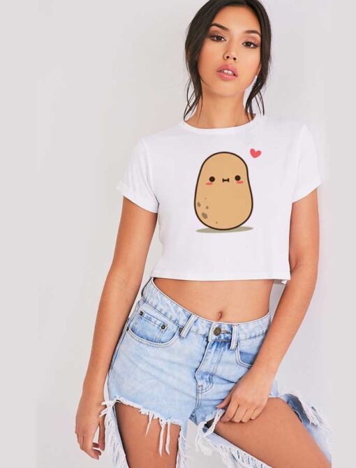 Cute Potato in Love Blushing Crop Top Shirt