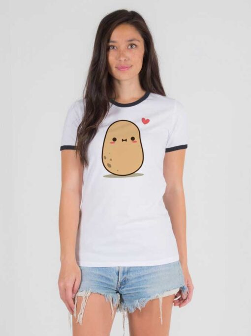 Cute Potato in Love Blushing Ringer Tee