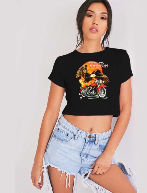 Eagle On Sunset Harley Davidson Crop Top Shirt