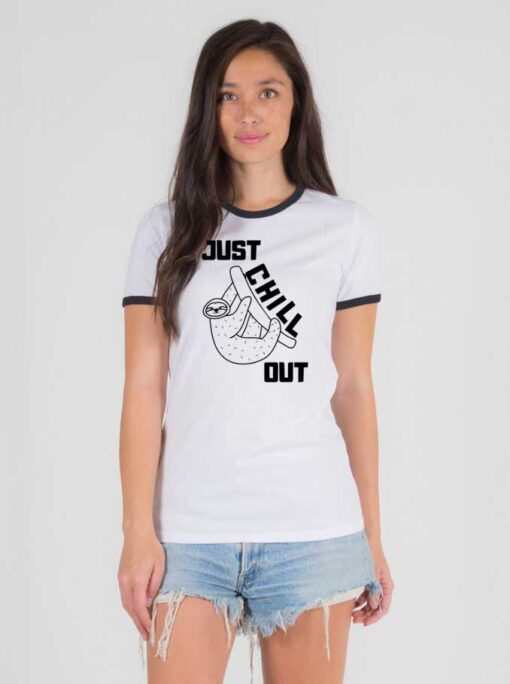 Just Chill Out Sloth Art Ringer Tee