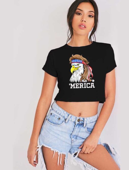 Merica Bald Eagle Patriotic Merica Crop Top Shirt