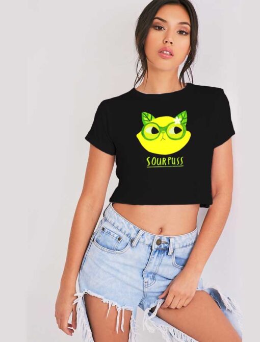 Sourpuss Lemon Cat Glasses Crop Top Shirt