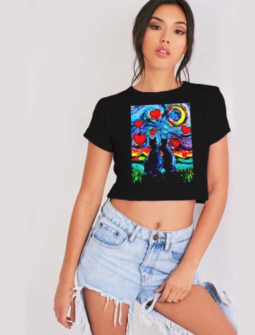 Van Gogh Cats Hearts Love Crop Top Shirt