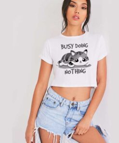 Cat Busy Doing Nothing Kitten Crop Top Shirt