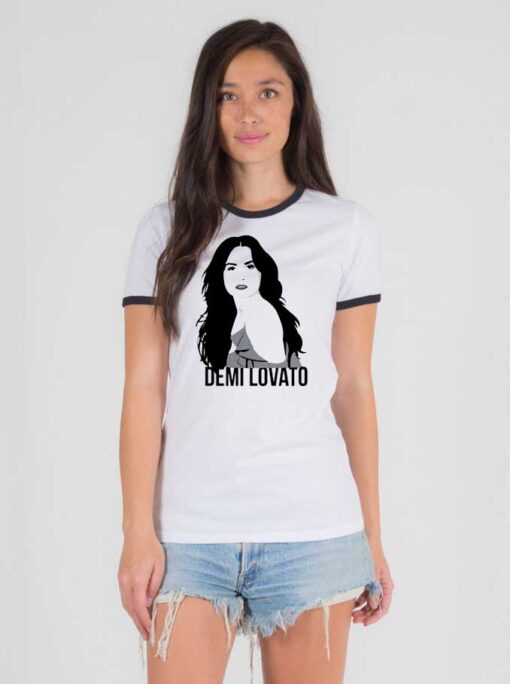 Demi Lovato Black Hair Painting Ringer Tee