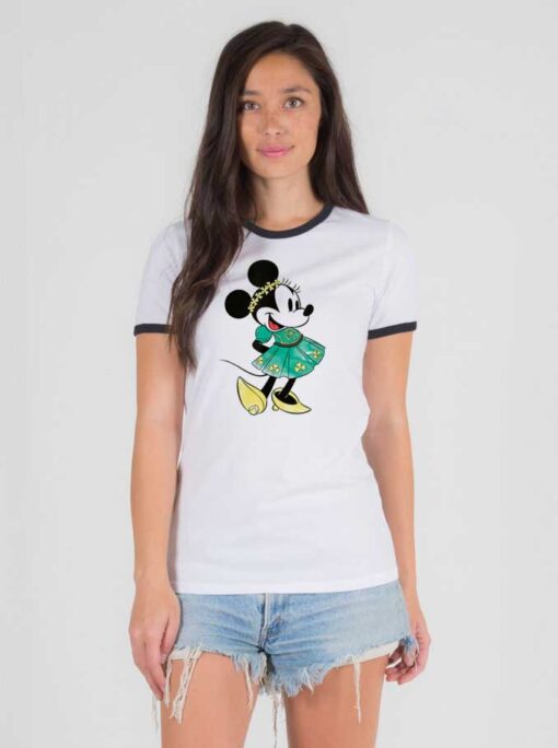 Disney Minnie Mouse Shamrock Dress Ringer Tee