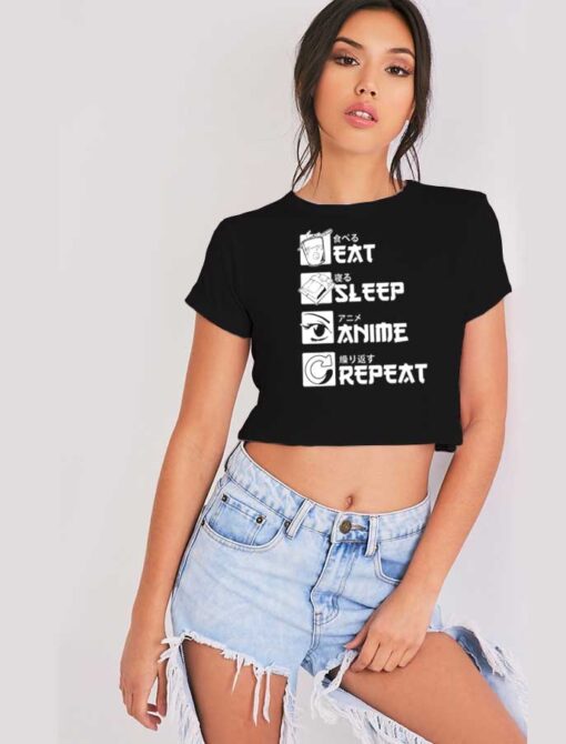 Eat Sleep Anime Repeat Japanese Crop Top Shirt