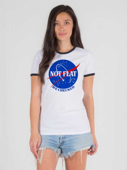 Nasa Not Flat We Checked Logo Ringer Tee