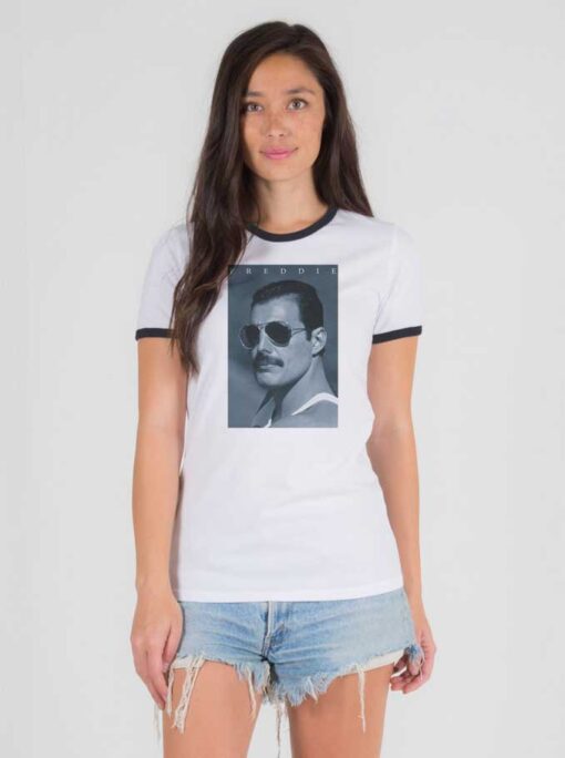 Queen Freddie Mercury In Shades Photo Ringer Tee