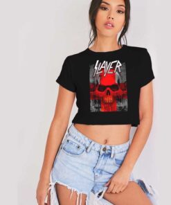 Slayer Bloody Flag Skull Cross Crop Top Shirt