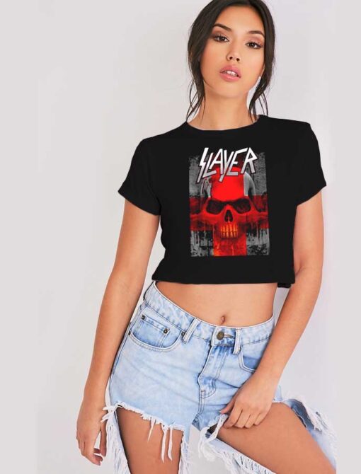 Slayer Bloody Flag Skull Cross Crop Top Shirt