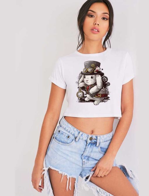 Steampunk White Rabbit Magician Crop Top Shirt