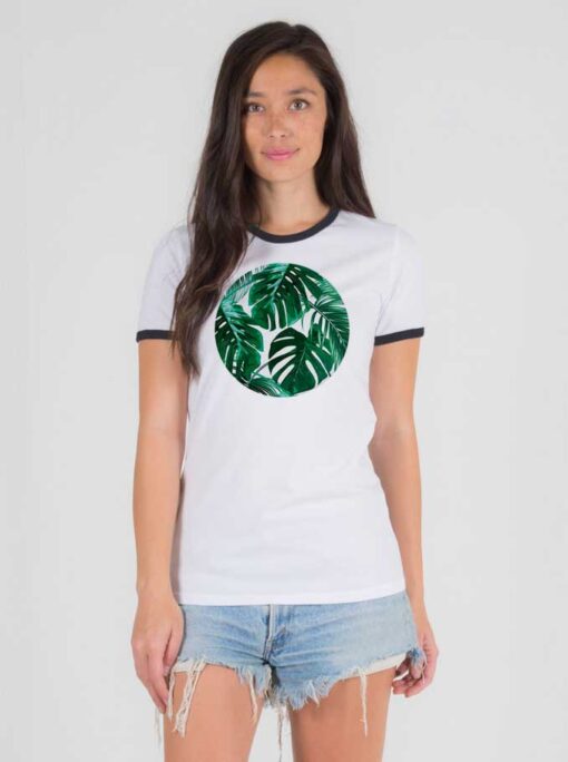 Tropical Palm Leaves Shape Logo Ringer Tee